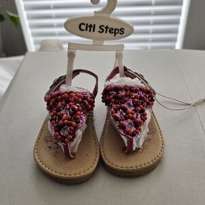 Citi Steps Kids Beaded Sandals - Pink and Orange, New, Size 3